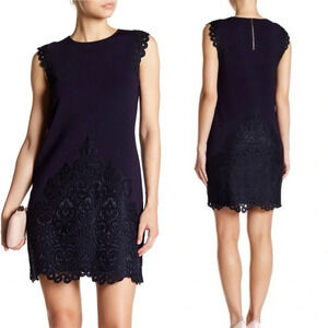 NWOT Ted Baker Luccia Scalloped Shift Dress Navy Blue Scrolling Lace A-line 00